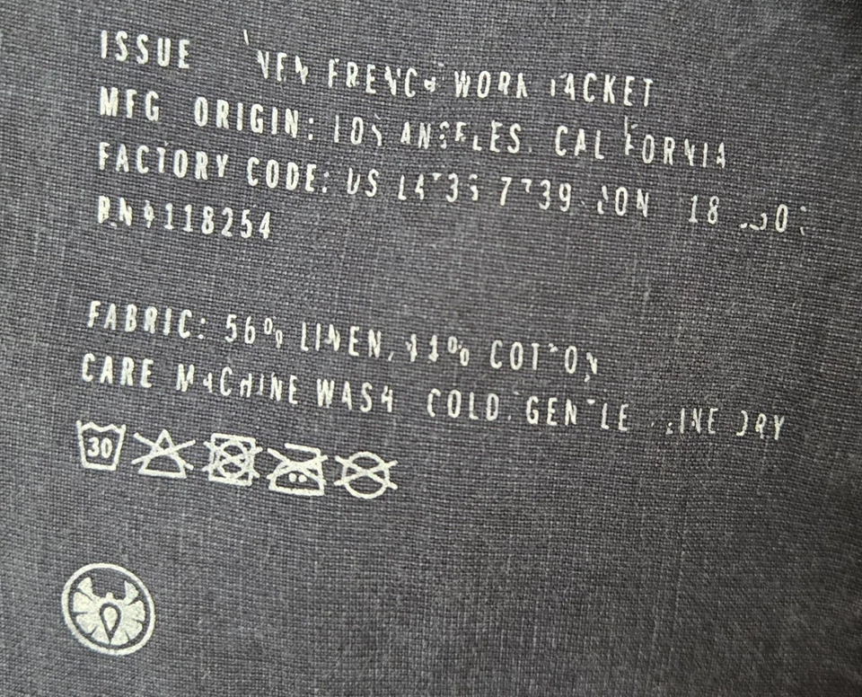 Chaqueta de Trabajo Apolis Global Citizen Francesa Para Hombre Talla Pequeña Usada Mezcla de Lino Índigo Foto 3 de 4