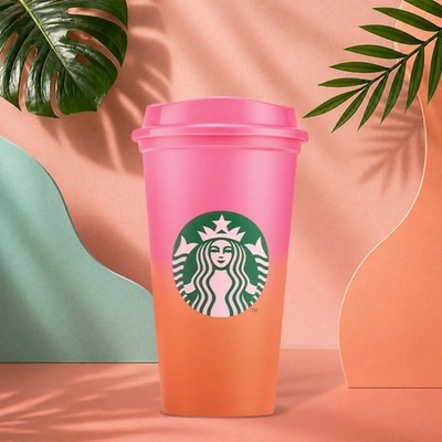 Starbucks Reusable Hot Cup Tropic Haze pink /orange 473ml Summer Edition 2026 