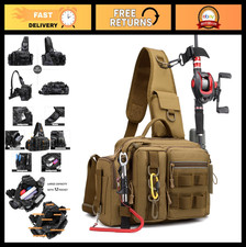 Fishing Tackle Storage Sling Pack - Adjustable Waist Bag with 12 Compartments fo