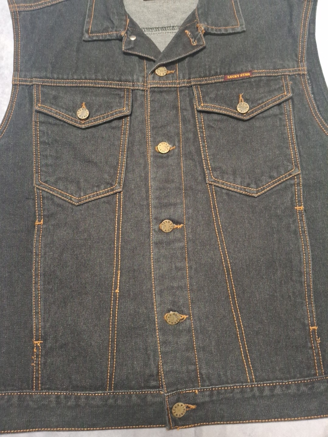 Vintage Lucky Star Denim Jean Vest Jacket Mens Large