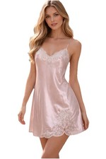 VTG 80 s NOS Christian Dior Pink Satin And Lace Slip Dress Chemise Sz 34 / S