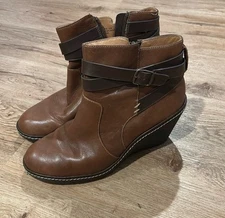 Sofft Leather Brown Wedge Booties