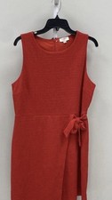 Loft Outlet Womens Red Round Neck Sleeveless Tie Waist Wrap Midi Dress Size 12P