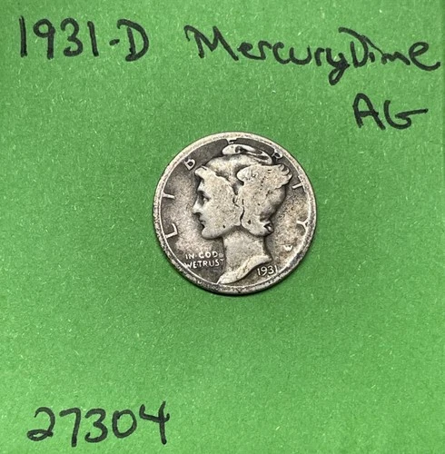 1931-D Mercury Dime 10c Ag About Good 90% Silver See Pictures