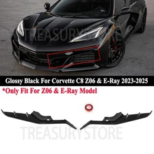 For Corvette C8 Z06 E-Ray 23-2025 Front Bumper Lip Splitter Canards Gloss Black