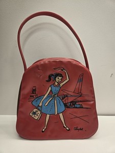 VINTAGE RED VINYL PONYTAIL HANDBAG CARRY/ON TRAVEL BAG FOR YOUNG GIRLS.