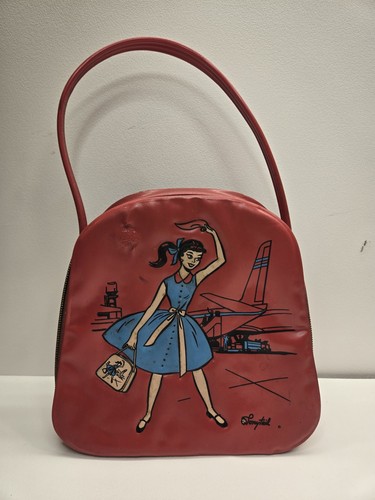 VINTAGE RED VINYL PONYTAIL HANDBAG CARRY/ON TRAVEL BAG FOR YOUNG GIRLS.