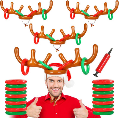 4 Set Inflatable Reindeer Antler Ring Toss Game for Xmas Party, 2025 Christmas A
