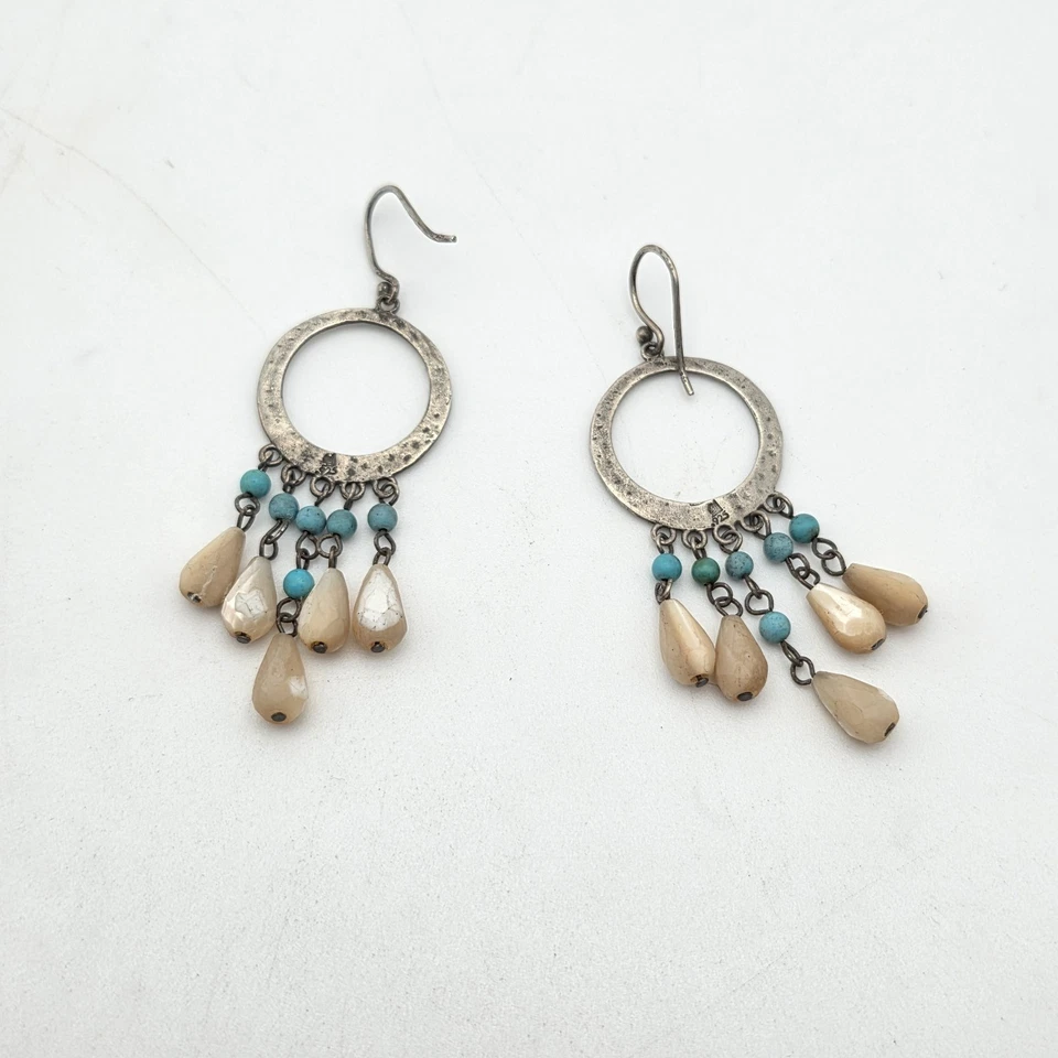 复古 SILPADA 耳环 绿松石和珍珠母 925 纯银吊灯 — 第 4/4 张图片