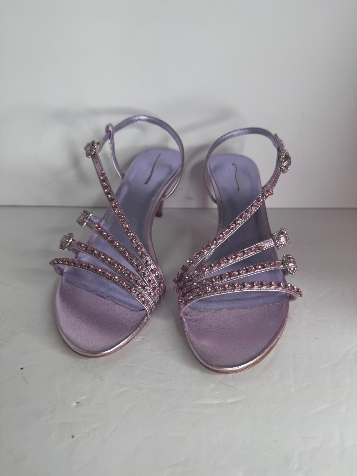 Kate Spade Makenna Crystal Embellished Pink Leather Sandals Heels Size 8 NEW thumbnail 5