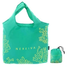 55 Pound Reusable Shopping Bag Sea Green - Foldable into a Small Pouch - Wash...