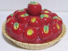 Apple Pie Plate Dish With Apples Cover Lid MESA International Stoneware Vintage
