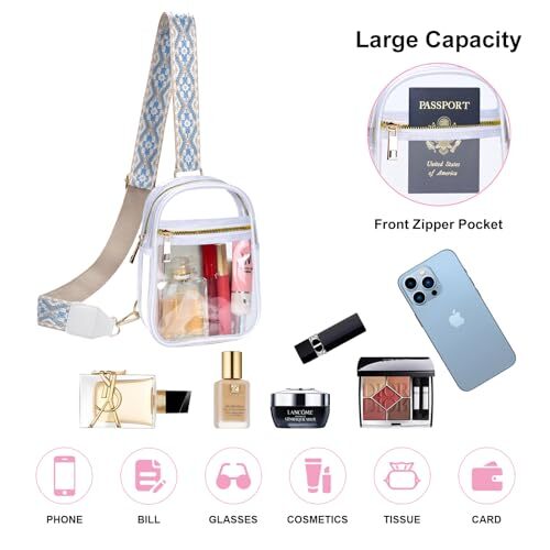 Clear Bag Stadium Approved, Clear Sling Bag for Women Clear Purse White