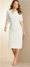 10 Midnight Velvet White Formal Wedding Church Party Pearl Tulip Sleeve Dress