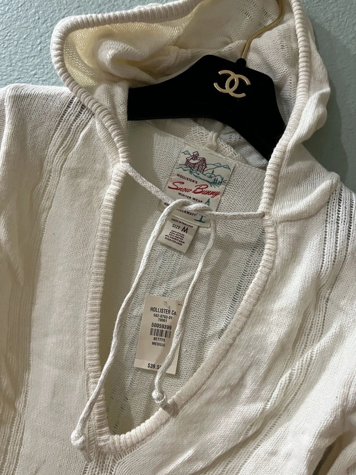 OFF WHITE FELPA CON CAPPUCCIO COACHELLA MAGLIA MORBIDA AVORIO SCOLLO A V HOLLISTER BETTY M NUOVA CON ETICHETTE