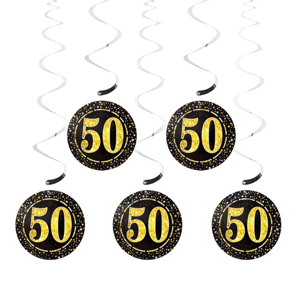 5 DeckenhäNger Spiral Girlande + Zahl 50 Rund Deko FüR Geburtstag JubiläUm Party-image