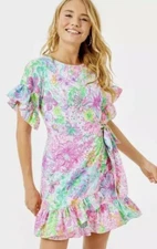 Lilly Pulitzer Darlah Stretch Ruffle Wrap Dress 6 Multi Paradise Found Floral