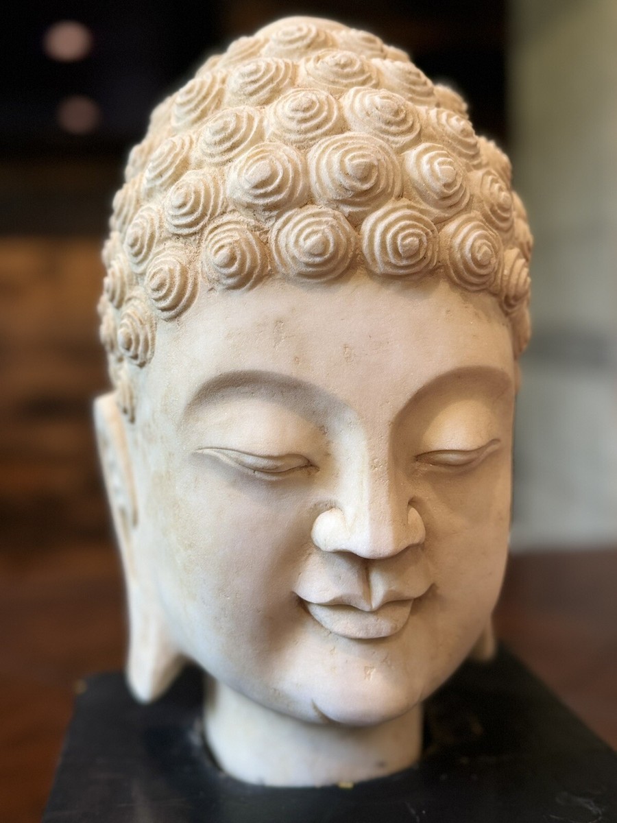 Carved Buddha Head - White Marble Carved Buddha Head - White Marble