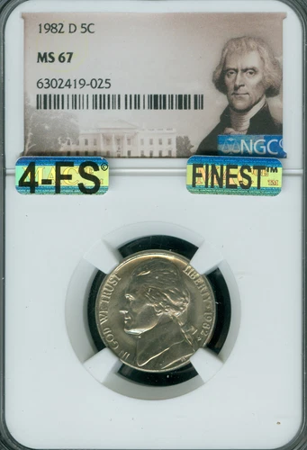 1982 D JEFFERSON NICKEL NGC MS67 PQ MAC 4FS & FINEST SPOTLESS $4,000.00 IN FS .