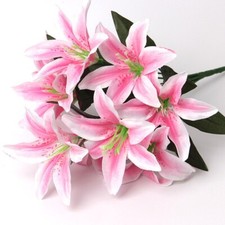 10Heads Artificial Stargazer Large Bouquet Quality Faux Silk Lily Flowers Decor