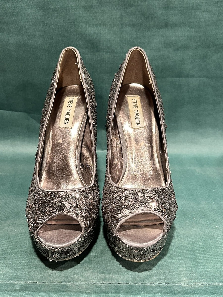 Steve Madden Alice Sequin Platform Heels Size 9M Silver | eBay
