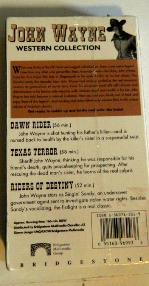 New John Wayne VHS Dawn Rider Texas Terror Bridgestone American Western. Sealed - Image 2 of 2