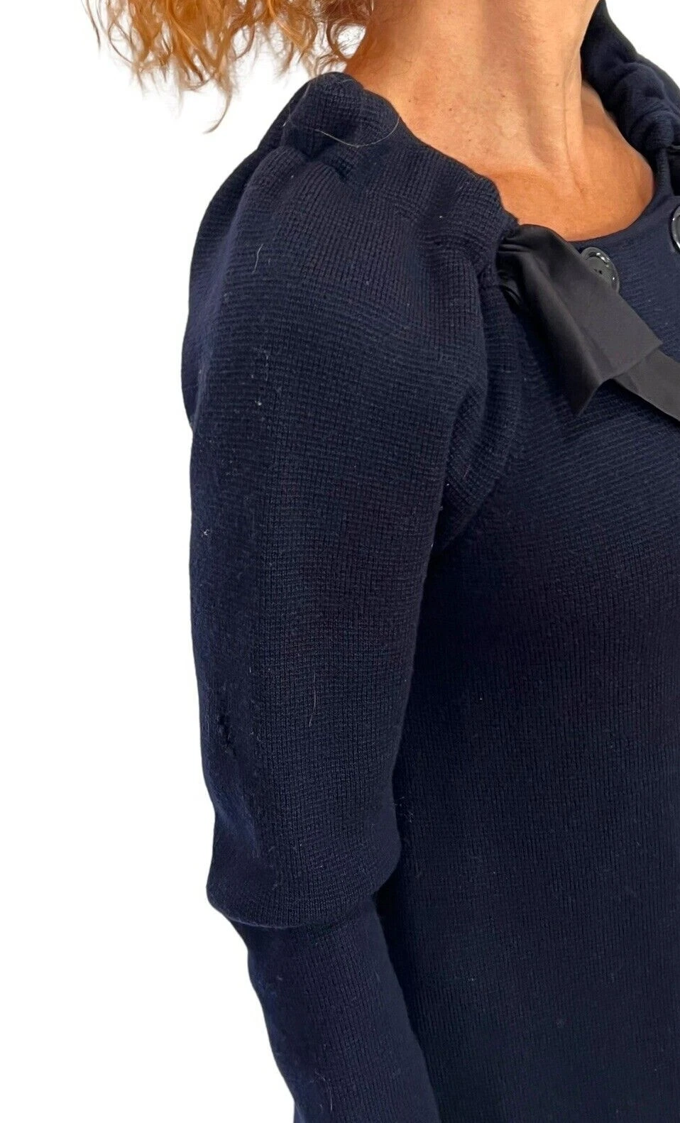 Abito cappotto Moschino blu navy nero fiocco doppiopetto maglia lana M