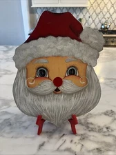 Vintage HAND PAINTED Christmas Sign SANTA CLAUS Wooden Plaque 11x9 Easel