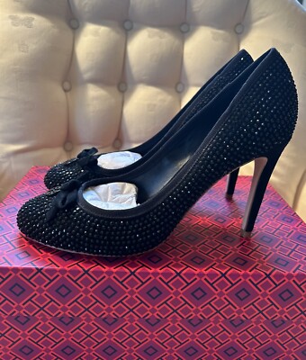 Tory Burch Evening Shoes Phoenix Black Pump Rhinestone Soho Lux Suede 