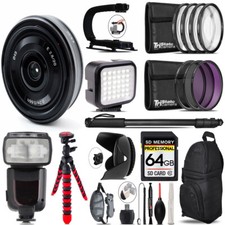 Sony E 20mm f/2.8 Lens LED Flash Bag - 64GB Accessory Bundle