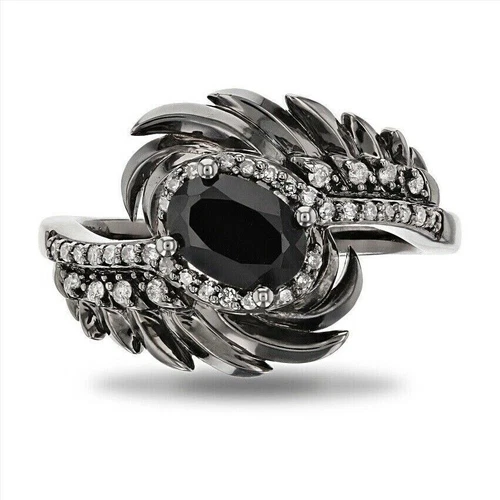 1.50 CT Black Oval Cut Moissanite Women's Engagement Ring In Solid 925 Silver