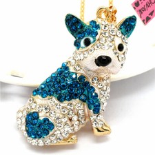 New Fashion Women Blue Enamel Rhinestone Lovely Shar Pei Dog Pendant Necklace