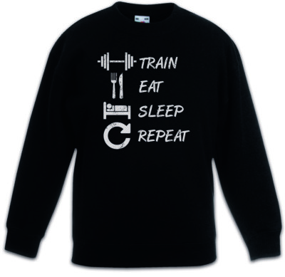 Train Eat Sleep Repeat Kinder Pullover Pulli Pain No Gain Fun Muscle Fitness