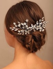 Silver Bridal Hair Comb Crystal Bride Wedding Rhinestone Flower Pearl Hair