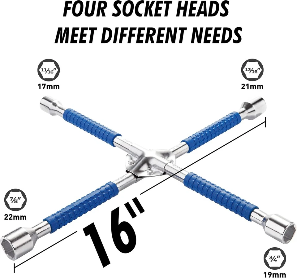 CARTMAN 16 Inch Universal Heavy Duty Lug Wrench Non Slip 4 Way Tire Iron Wrench Foto 2 de 4