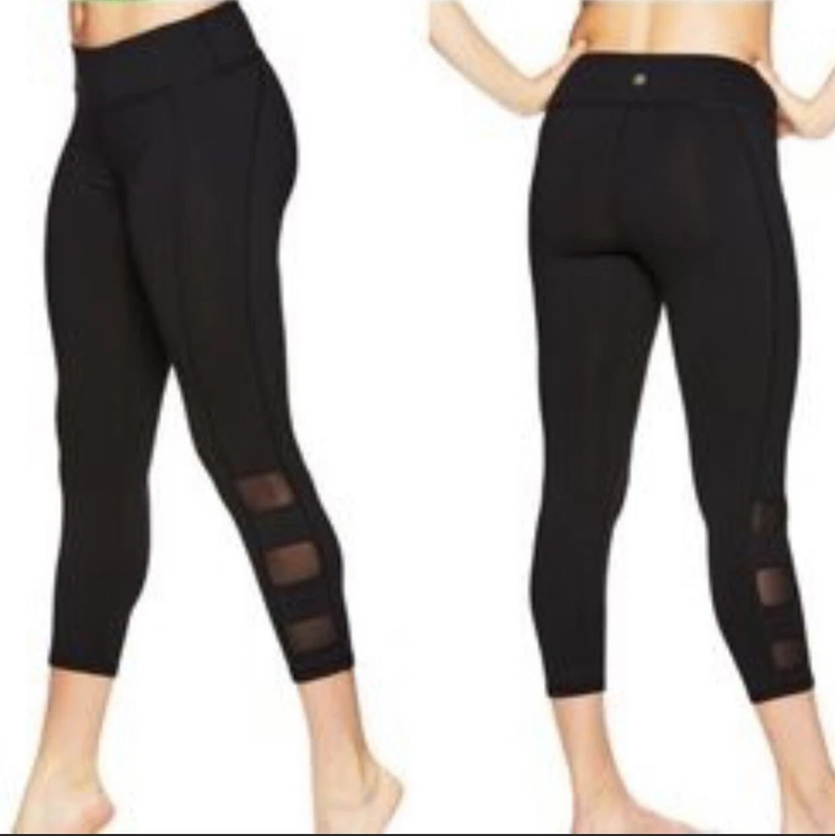 GAIAM womens Ankle Length Leggings mesh side Black sz M