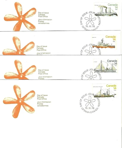 🍁Canada   #776 - 779   "Ice Vessels"    Four Brand New 1978 First Day Covers