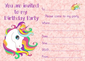 12 Or 24 Unicorn Girls Birthday Party Invitations With Baby Pink Envelopes Ebay
