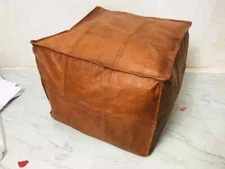 Genuine Leather Goat hide Square Ottoman Cover Footstool Pouffe Pouf