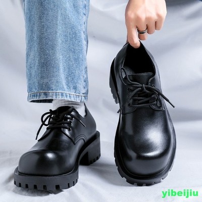 Evening Men's Dress Formal Leather Derby Shoes Big Round Toe Platform Wide Foot