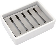 Ceramic Soap Dish Stainless Steel Soap Holder for Bathroom and Shower Double Lay
