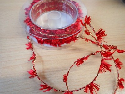 2 m - Da Vinci Geschenkband Spicy rot/gold - Drahtband mit 1 cm roten Fransen