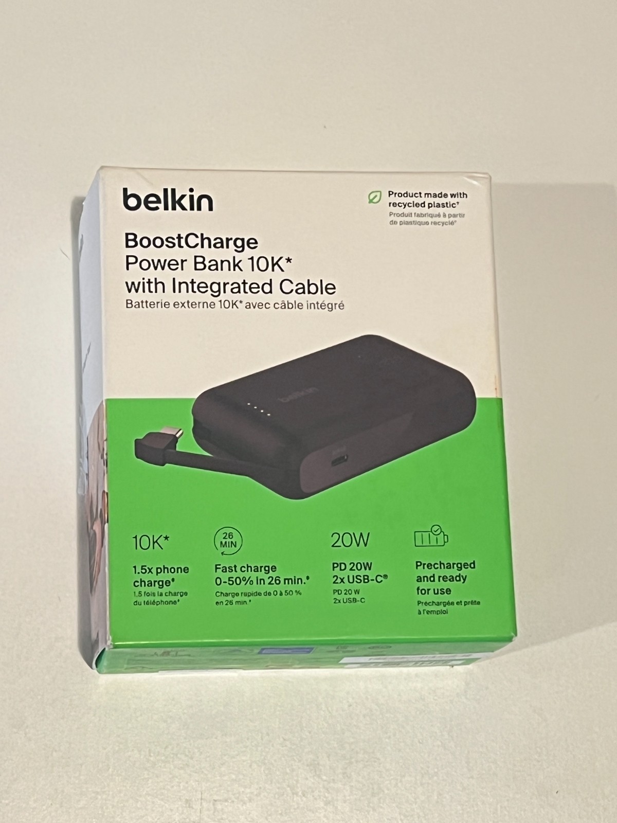 Belkin BoostCharge Power Bank 10k Portable Charger w/ USB-C Integrated Cable