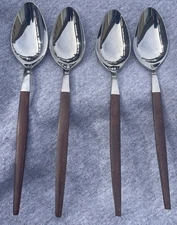 Vintage EKCO Eterna Flatware 4 Spoons 6.75” Faux Wood