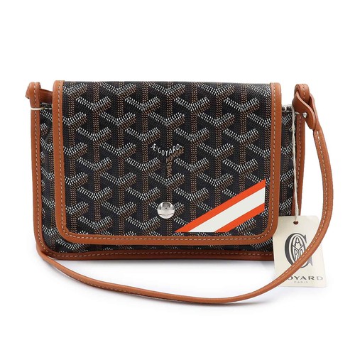 GOYARD Plumet PM LTY01CL03P Herringbone Chevroche Calfskin Black Tan Bag #699