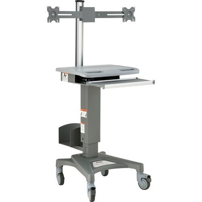Global Industrial Mobile Sit-Stand Computer Workstation With Dual Monitor Mount