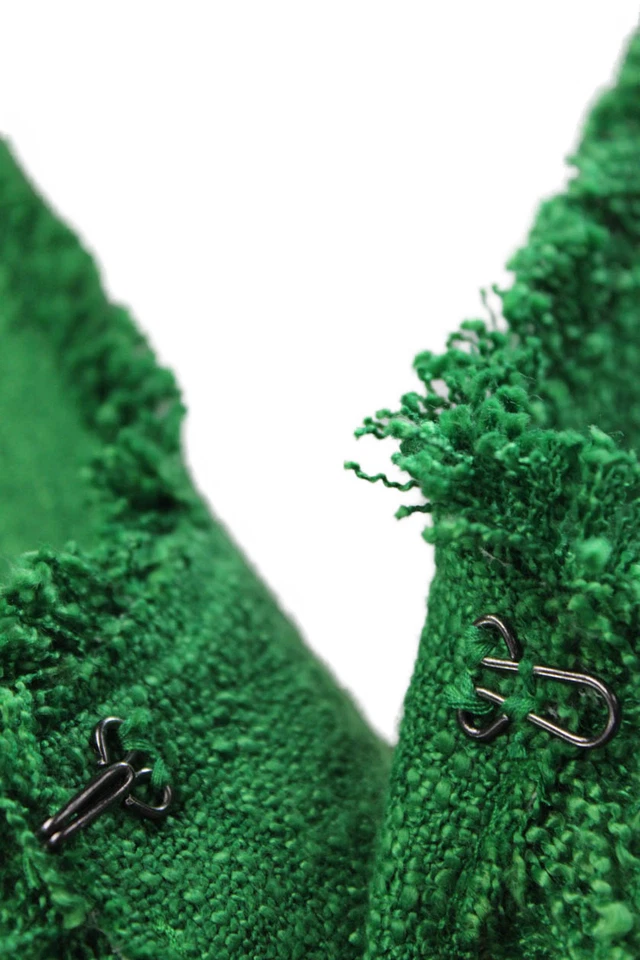 Central Park West Womens Fringe Trim Detail Woven Evening Jacket Green Size M - Image 4 of 4