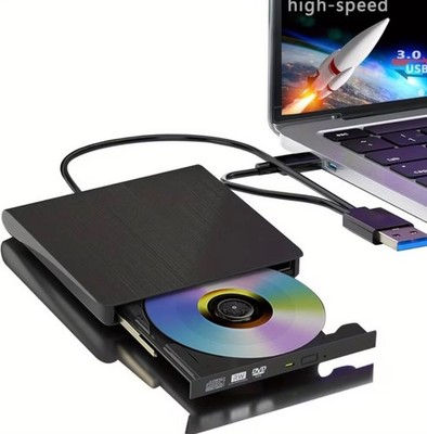 Portable External CD/DVD Drive for Laptops, Featuring USB 3.0, Reading & Writing