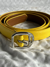 Lauren Ralph Lauren Yellow Textured Dress Belt Size 36 Silver Buckle