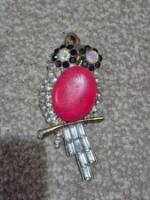 Owl Shaped Pendant With Red Middle Stone And Clear And Black Fake Gems